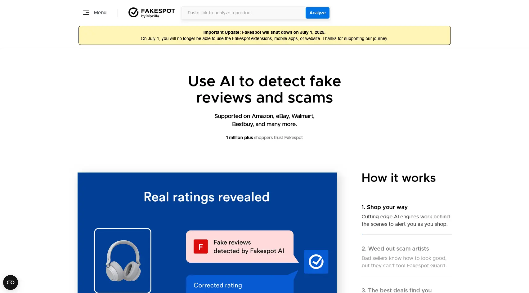 Fakespot.com の2025/05/23時点のスクリーンショット