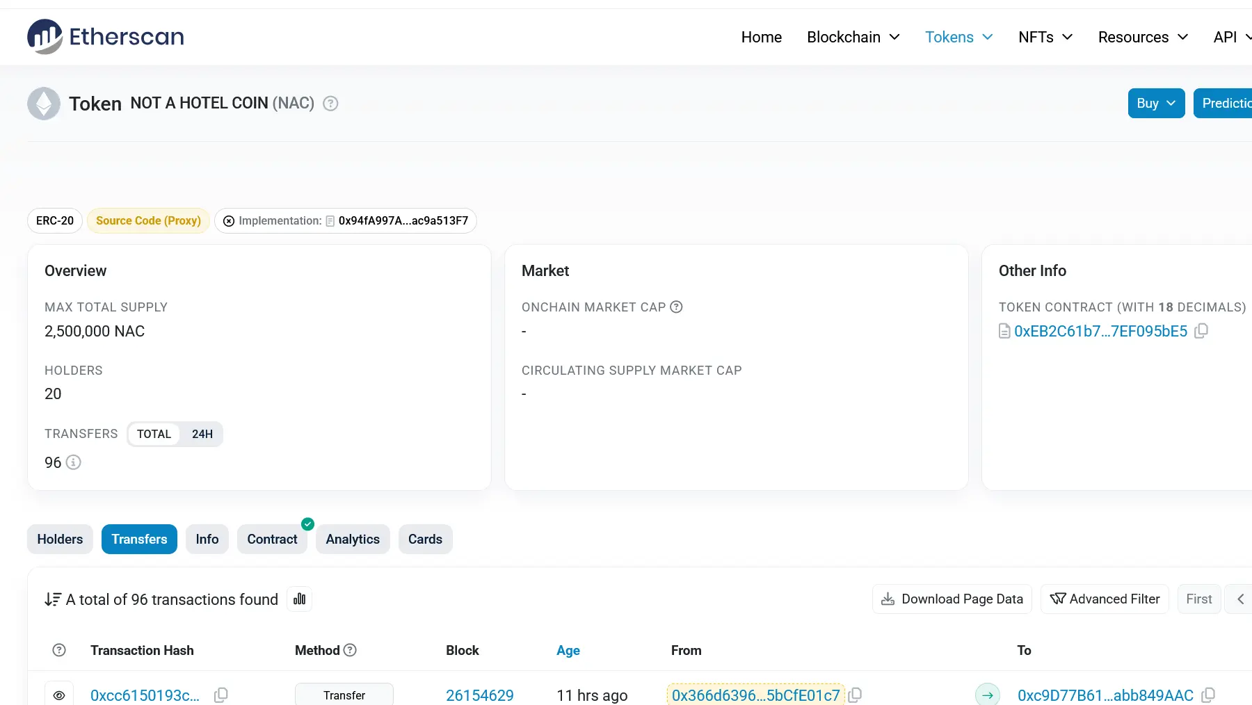 EtherscanにおけるNACトラッカーのスクリーンショット。2026年10月10日午前9時時点。